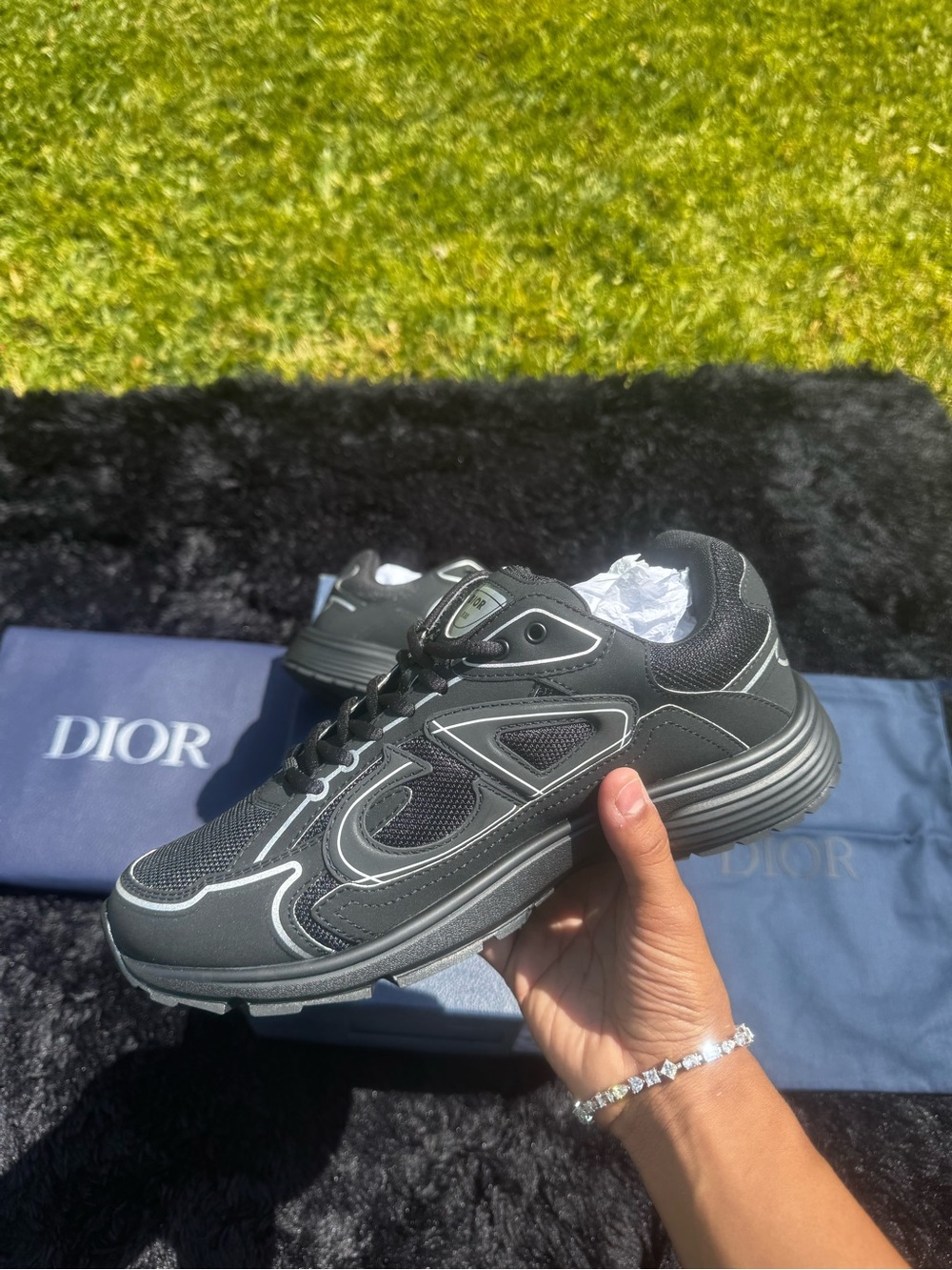 Dior Black Mesh & Leather Runner Sneakers with Grey Accents